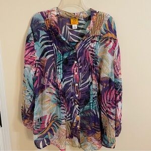 Ruby Rd. Multicolor Tropical Print Pin-tuck Blouse Women’s Size 1X